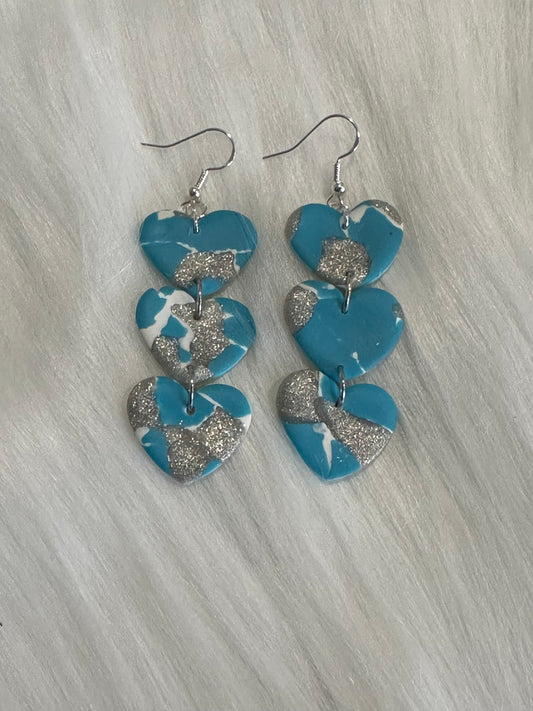 3 tier heart dangle earrings